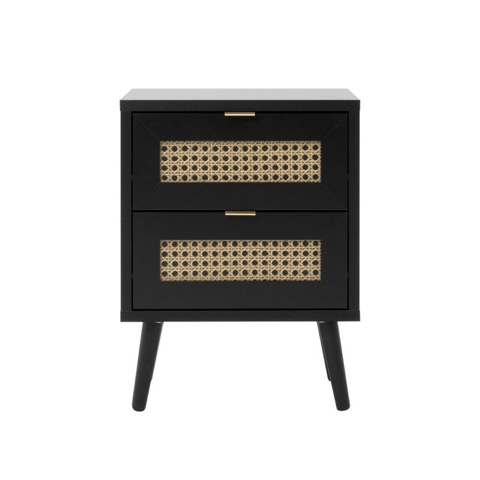 Comodino 2 cassetti con frontali effetto vimini Vienna61A colore nero