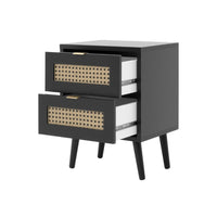 Comodino 2 cassetti con frontali effetto vimini Vienna61A colore nero