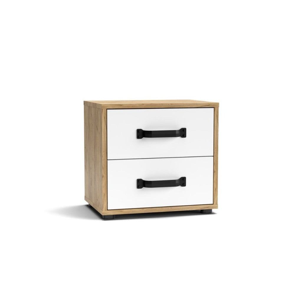 Comodino 2 cassetti rovere bianco Mosso MO1