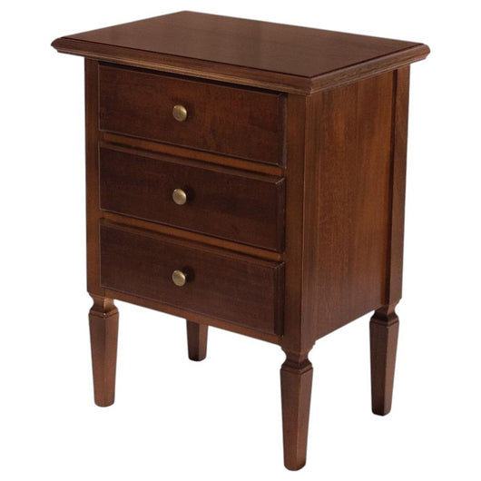 Comodino arte povera in legno 3 cassetti tinta noce 51x34x67 (79) - Mobili 2G