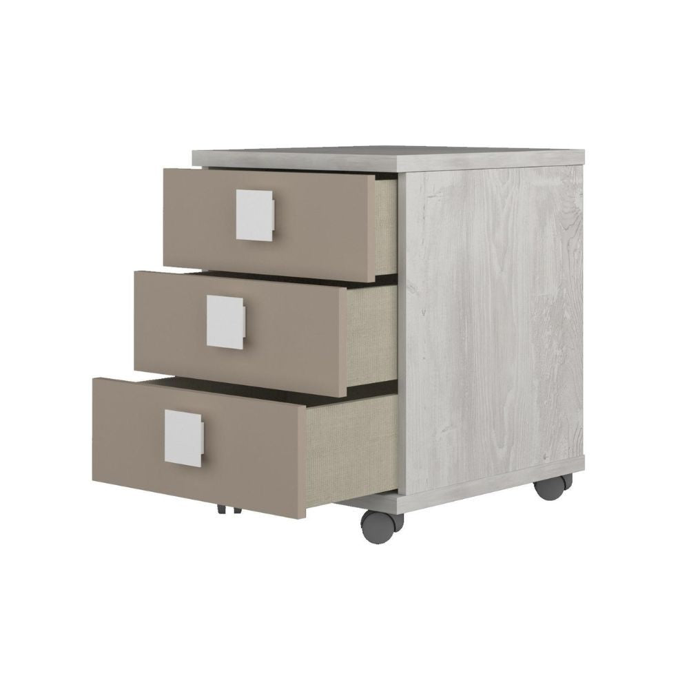 Comodino 3 cassetti 46x46x60h colore bianco consumato