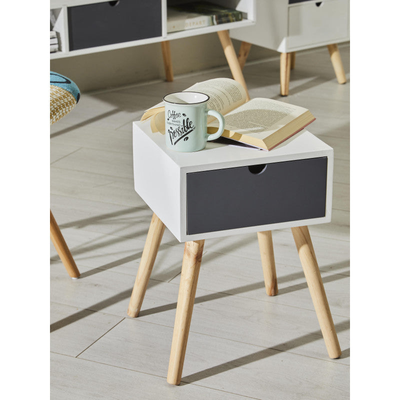 Comodino Flynn 1 Cassetto 29x29x44cm Bianco/grigio