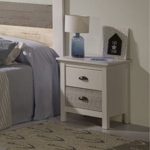 Comodino in legno massiccio bianco e grigio Romantica 46x35x49,5H – Eleganza Naturale con 2 cassetti