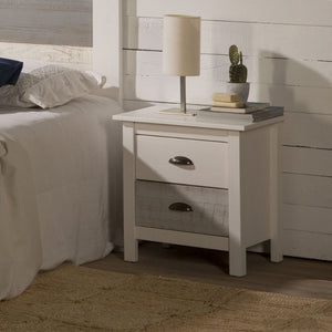 Comodino in legno massiccio bianco e grigio Romantica 46x35x49,5H – Eleganza Naturale con 2 cassetti
