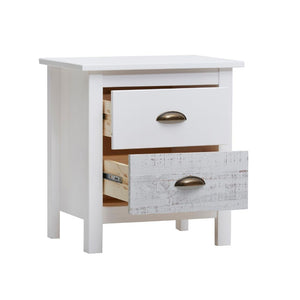 Comodino in legno massiccio bianco e grigio Romantica 46x35x49,5H – Eleganza Naturale con 2 cassetti