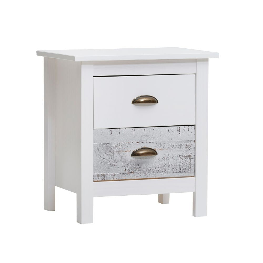 Comodino in legno massiccio bianco e grigio Romantica 46x35x49,5H – Eleganza Naturale con 2 cassetti