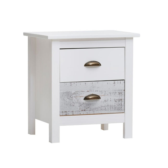 Comodino in legno massiccio bianco e grigio Romantica 46x35x49,5H – Eleganza Naturale con 2 cassetti