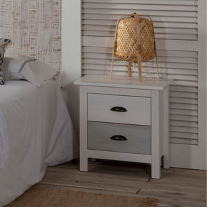 Comodino in legno massiccio bianco e grigio Romantica 46x35x49,5H – Eleganza Naturale con 2 cassetti