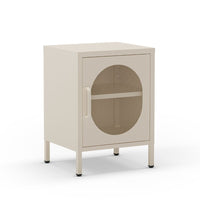 Comodino in metallo Diora crema con anta reticolata – Design industriale, anima versatile