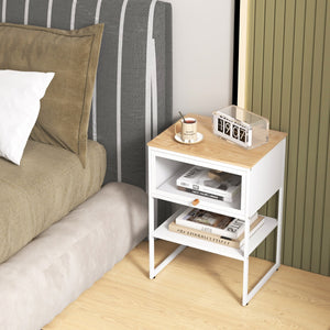 Comodino con anta a ribalta ripiano di archiviazione, Tavolo laterale a 3 livelli da divano o letto Bianco-Tavolini