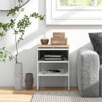 Comodino con anta a ribalta ripiano di archiviazione, Tavolo laterale a 3 livelli da divano o letto Bianco-Tavolini