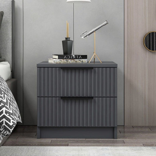 Comodino Kale antracite effetto cannettato due cassetti 50x40x47H