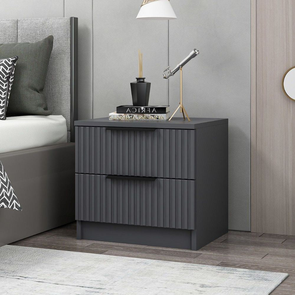 Comodino Kale antracite effetto cannettato due cassetti 50x40x47H