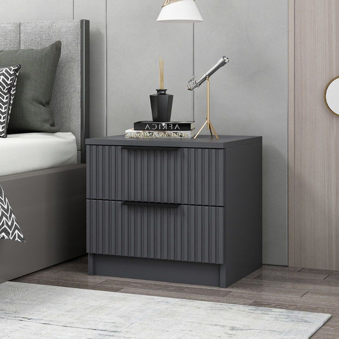 Comodino Kale antracite effetto cannettato due cassetti 50x40x47H