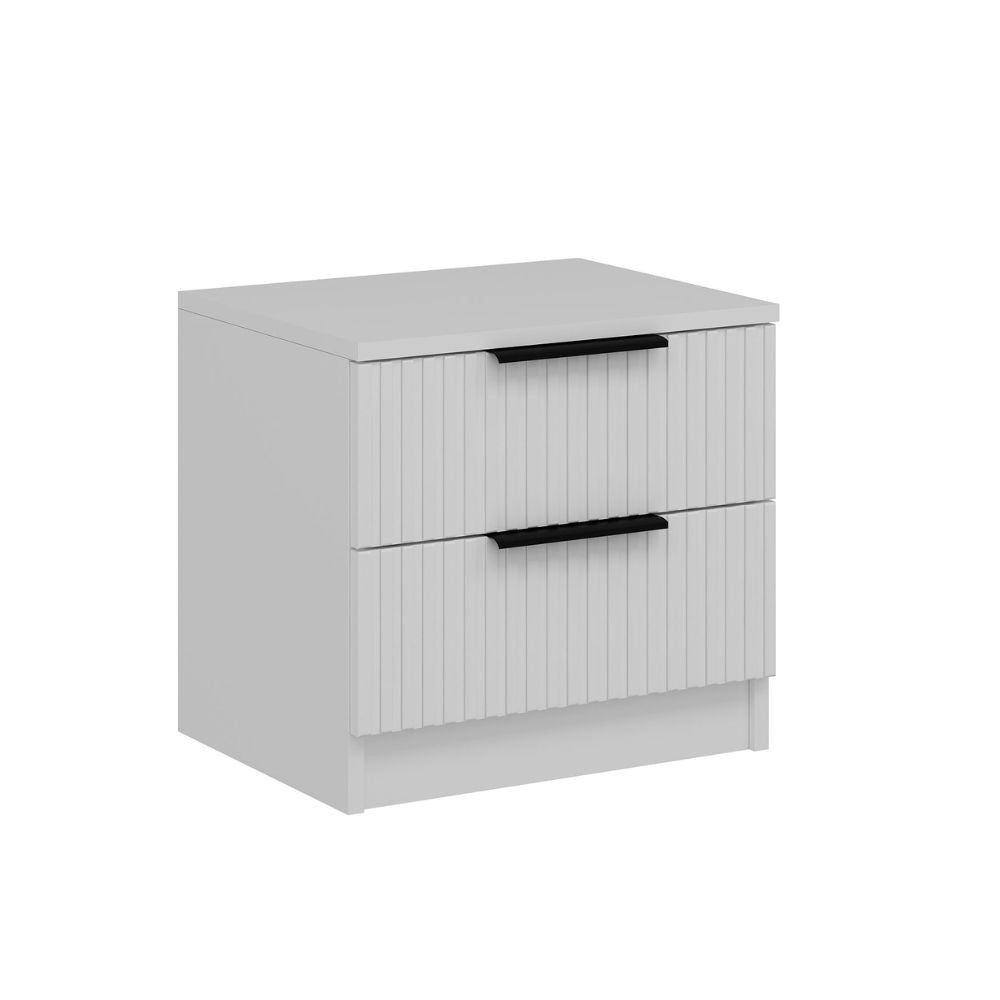 Comodino Kale bianco effetto cannettato due cassetti 50x40x47H