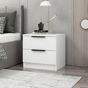 Comodino Kale bianco effetto cannettato due cassetti 50x40x47H