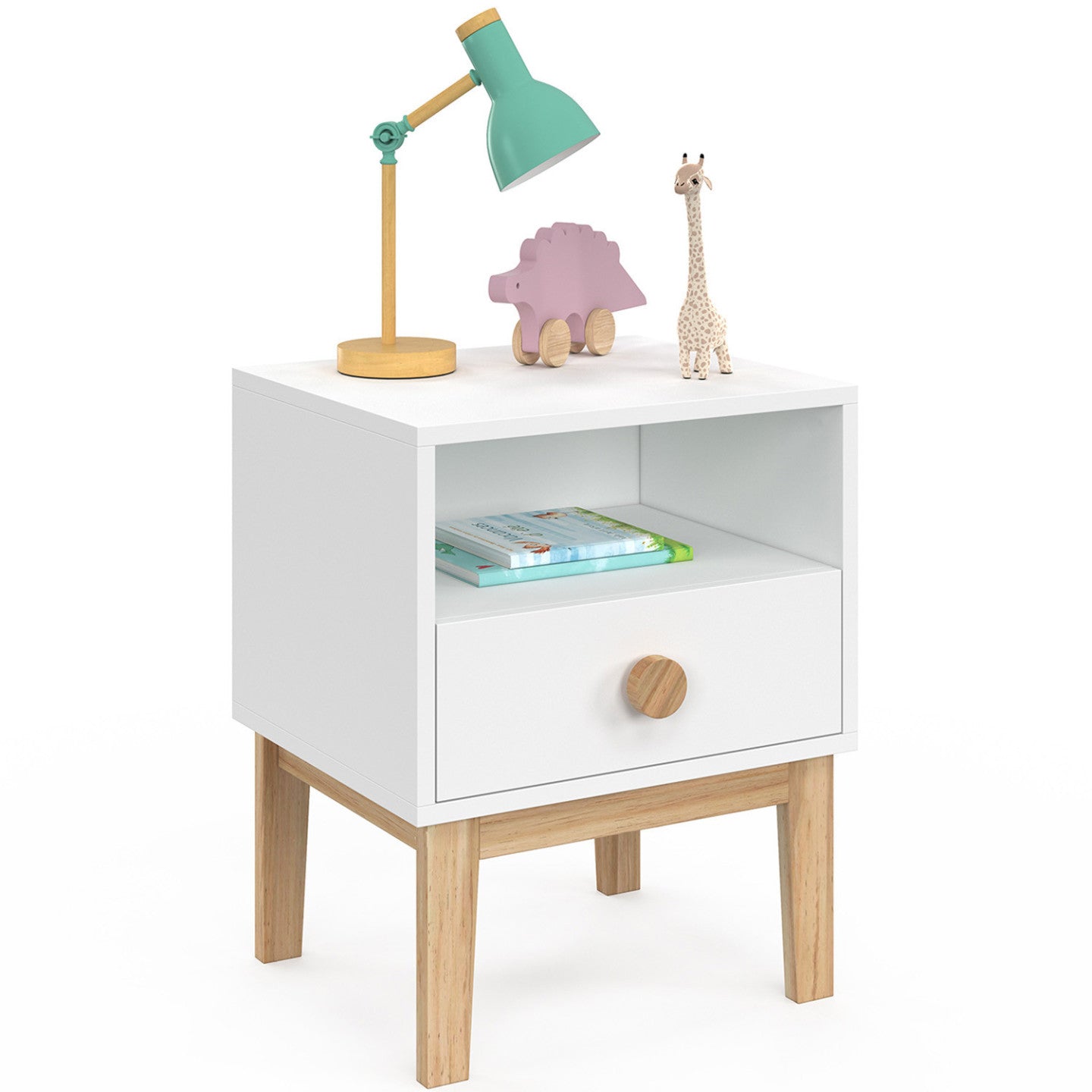IDMarket - Comodino per bambini JACOB 1 cassetto + 1 nicchia bianco e legno