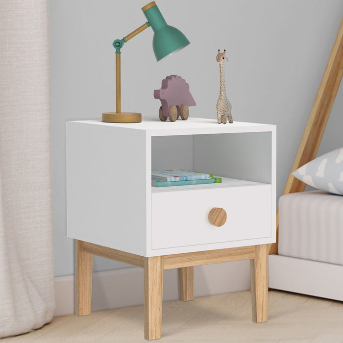 IDMarket - Comodino per bambini JACOB 1 cassetto + 1 nicchia bianco e legno