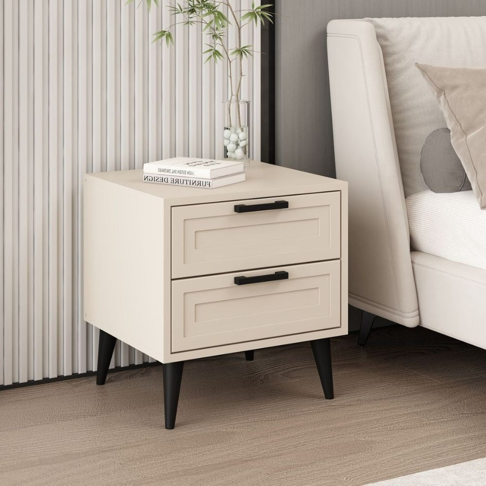 Comodino Prime 2 cassetti colore cashmere 50x45x52H – Eleganza e funzionalità