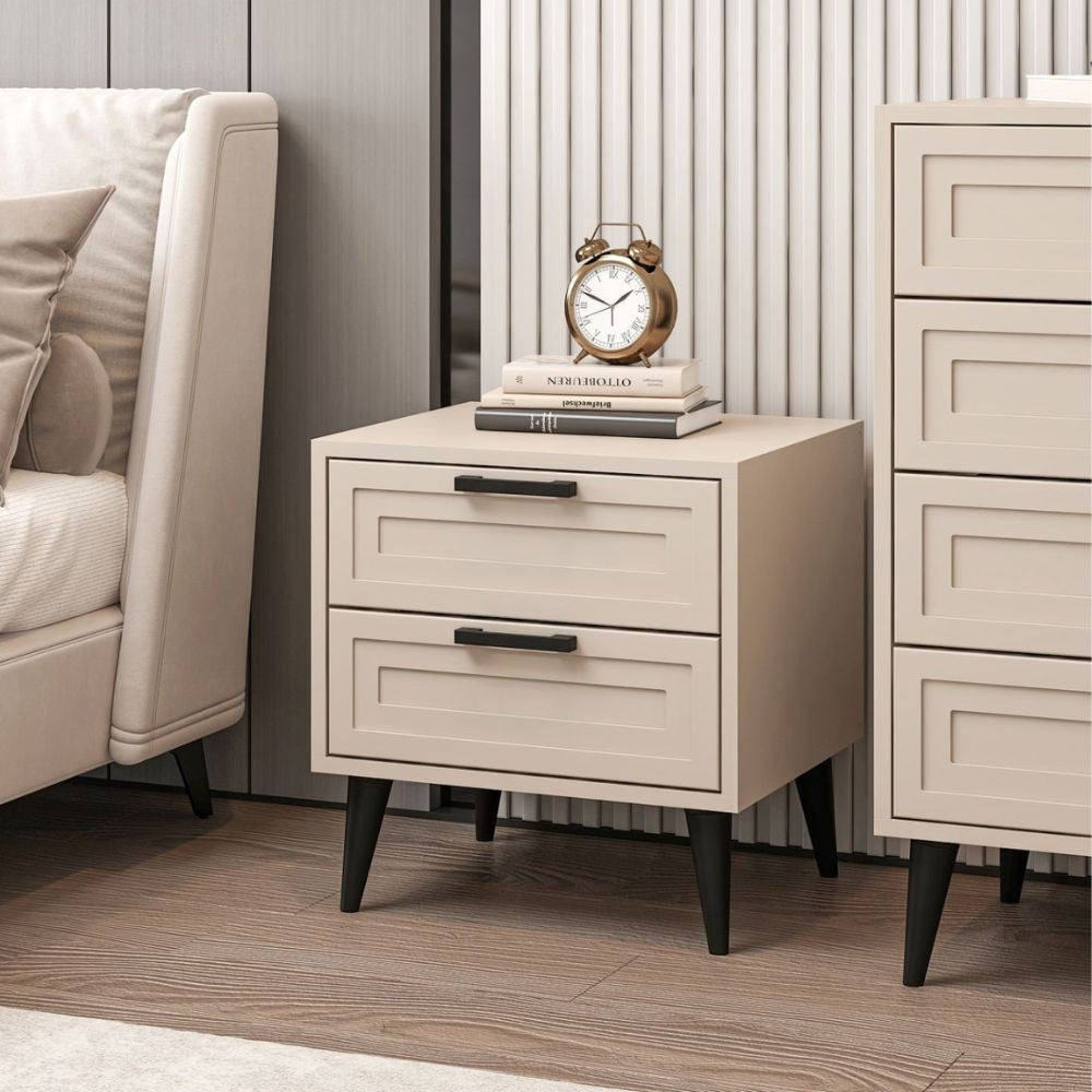 Comodino Prime 2 cassetti colore cashmere 50x45x52H – Eleganza e funzionalità