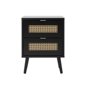 Comodino Vienna61A 2 cassetti nero con frontali effetto vimini