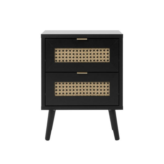 Comodino Vienna61A 2 cassetti nero con frontali effetto vimini