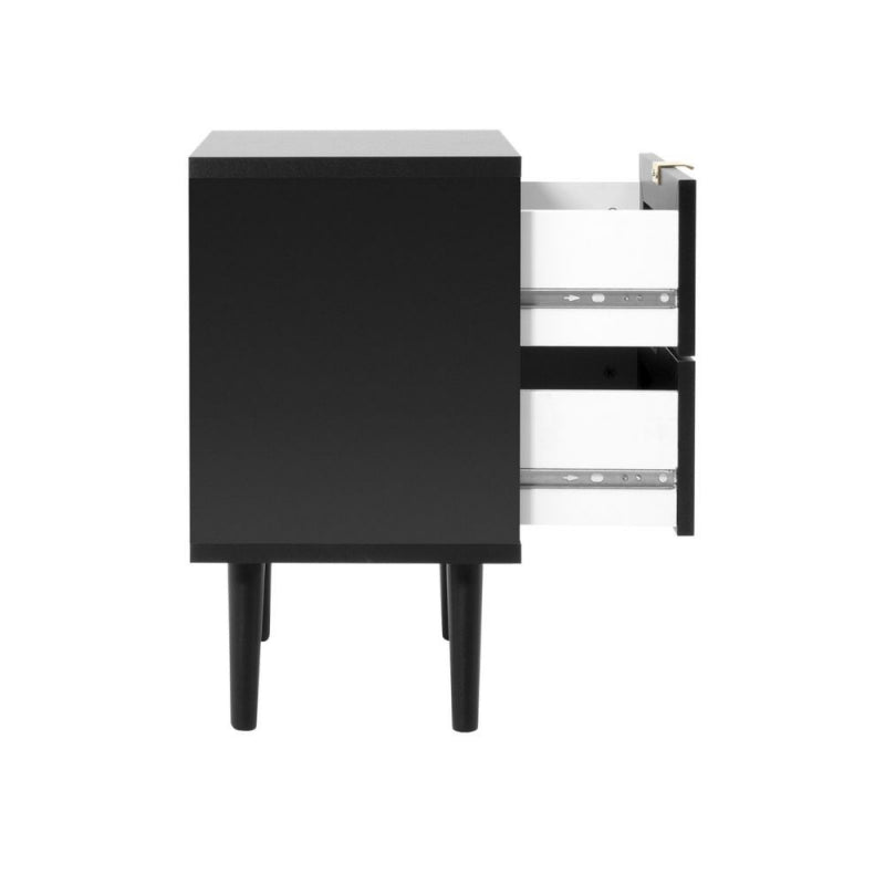 Comodino Vienna61A 2 cassetti nero con frontali effetto vimini