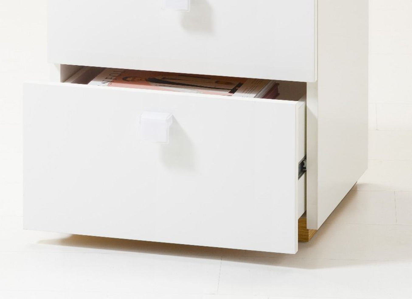 Comodino moderno con 2 cassetti in Bianco laccato e Rovere ZCMGLBCT5524