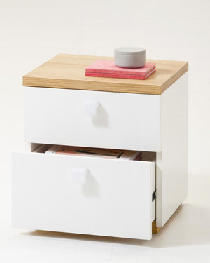 Comodino moderno con 2 cassetti in Bianco laccato e Rovere ZCMGLBCT5524