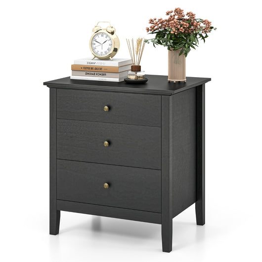 Comodino a 3 cassetti in legno con ripiani-Tavolino da notte moderno con finitura in legno per camera da letto Nero