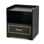 Comodino a LED con 2 porte USB ripiano aperto e cassetto, Tavolino vintage da divano Nero-Comodini