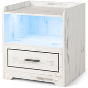 Set di 2 comodini a LED con 2 porte USB ripiano aperto e cassetto-Tavolini vintagi da divano Bianco