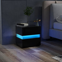 Comodino a LED con cassetti telecomando 22 modalit¨¤ di luce 10 velocit¨¤, Tavolino laterale moderno da salotto Nero-Comodini