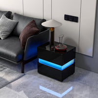 Comodino a LED con cassetti telecomando 22 modalit¨¤ di luce 10 velocit¨¤, Tavolino laterale moderno da salotto Nero-Comodini