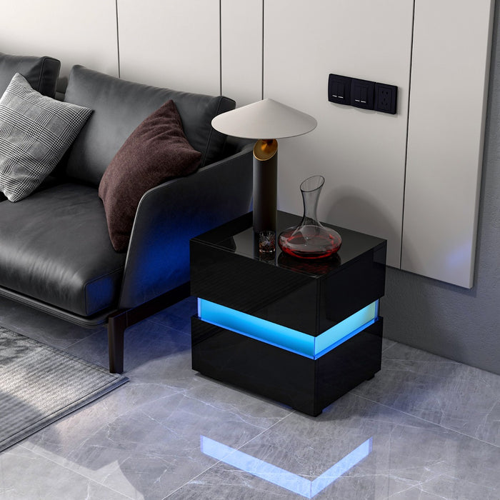 Comodino a LED con cassetti telecomando 22 modalit¨¤ di luce 10 velocit¨¤, Tavolino laterale moderno da salotto Nero-Comodini