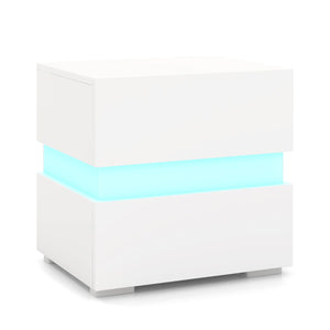 Comodino a LED con cassetti telecomando 22 modalit¨¤ di luce 10 velocit¨¤, Tavolino laterale moderno da salotto Bianco-Comodini