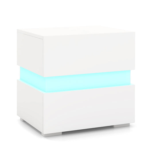 Comodino a LED con cassetti telecomando 22 modalit¨¤ di luce 10 velocit¨¤, Tavolino laterale moderno da salotto Bianco-Comodini