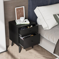 Comodino con 2 cassetti e solide gambe in legno di gomma, Tavolino con ampio spazio per salone corridoio Nero-Comodini