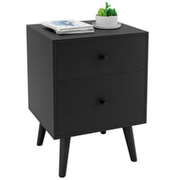 Comodino con 2 cassetti e solide gambe in legno di gomma, Tavolino con ampio spazio per salone corridoio Nero-Comodini