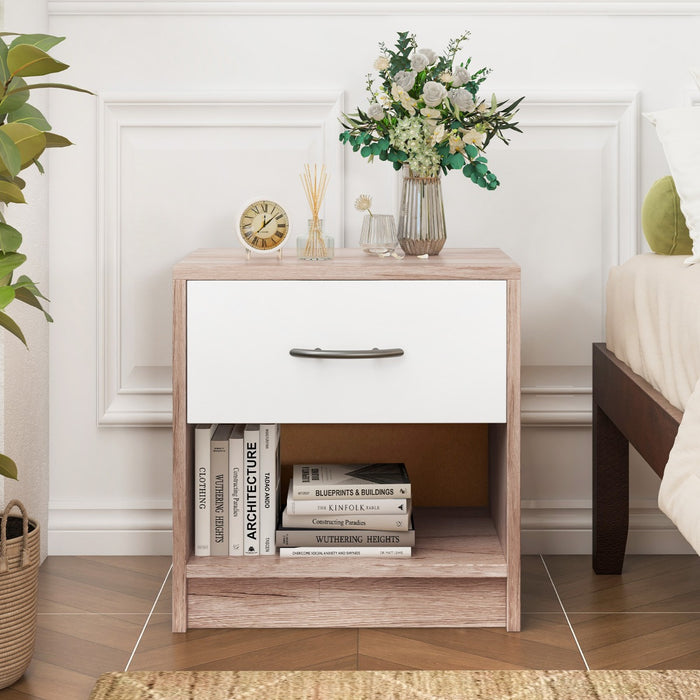 Comodino con cassetto ripiano apertoper soggiorno camera da letto-Tavolino da notte compatto per piccoli spazi Sabbia