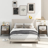 Tavolino a 3 livelli con ripiano aperto con telaio in metallo robusto spazi piccoli, Comodino con cassetto per soggiorno Grigio-Comodini