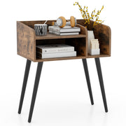 Comodino in stile moderno semplice ma pratico-Tavolino a 2 piani con mensole aperte Marrone rustico + Nero