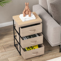 Comodino in tessuto con 3 cassetti e struttura robusta in metallo, Cassettiera a 3 livelli salvaspazio Marrone-Comodini