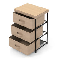 Comodino in tessuto con 3 cassetti e struttura robusta in metallo, Cassettiera a 3 livelli salvaspazio Marrone-Comodini