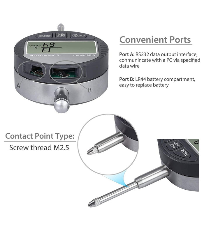 Comparatore Centesimale Digitale Con Display 0-25,4mm/0,5" Tornio  0,01mm/0,005"         