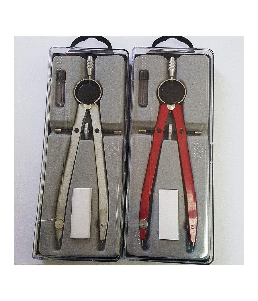 Compasso Con 2 Punte 2 Mine Gomma Balaustrino Per Disegni Tecnici Geometrico         