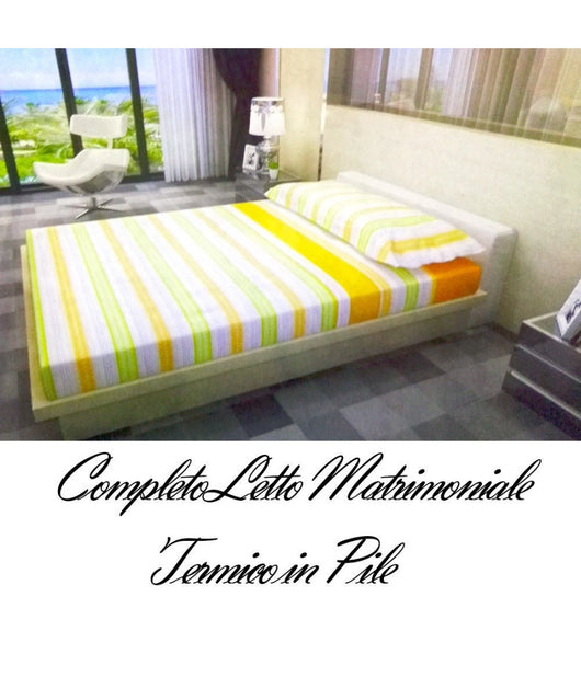 Completo Da Letto In Pile Lenzuolo Sopra E Sotto 2 Copricuscino Arancione Verde         