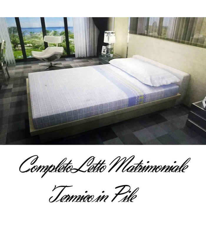 Completo Da Letto In Pile Lenzuolo Sopra E Sotto 2 Copricuscino Blu A Righe         