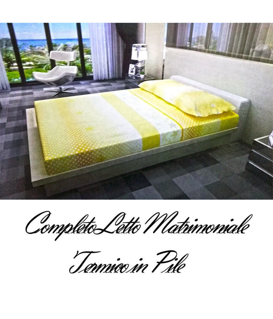 Completo Da Letto In Pile Lenzuolo Sopra E Sotto 2 Copricuscino Giallo Pois         