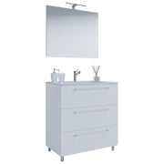 Completo di Ezooza Mobile a terra con 3 cassetti Extra Large con lavabo in ceramica di alta qualità e specchio, Bianco ,